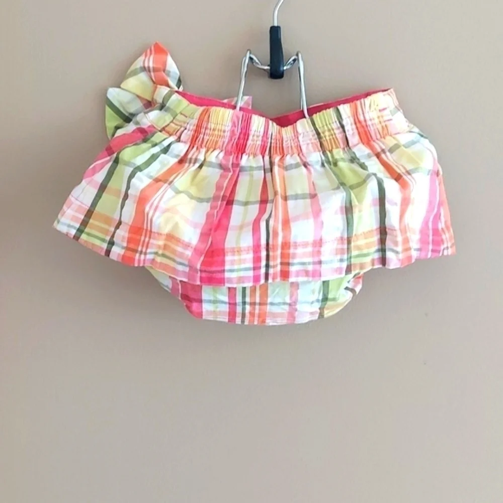 Gymboree Bow Plaid Skirt Skort - pink green beige - size 6-12 months